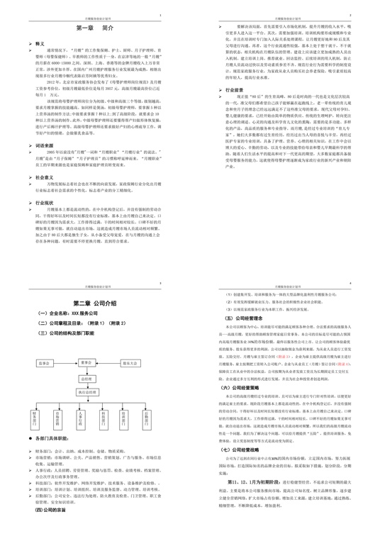 50月嫂教育培训项目计划书（word＋ppt配套）创业计划书word模板