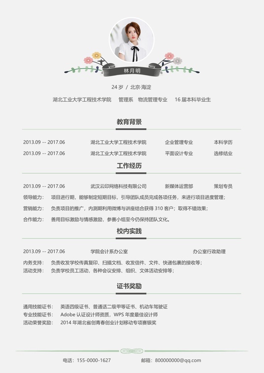 单页简历文艺单页10单页简历word模板