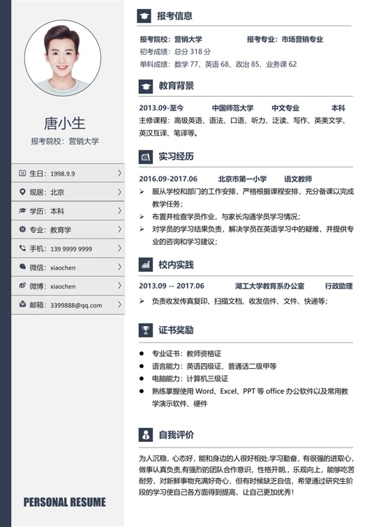 考研复试单页简历(25)复试简历word模板