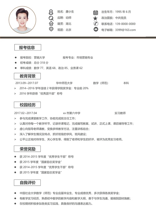 考研复试单页简历(26)复试简历word模板