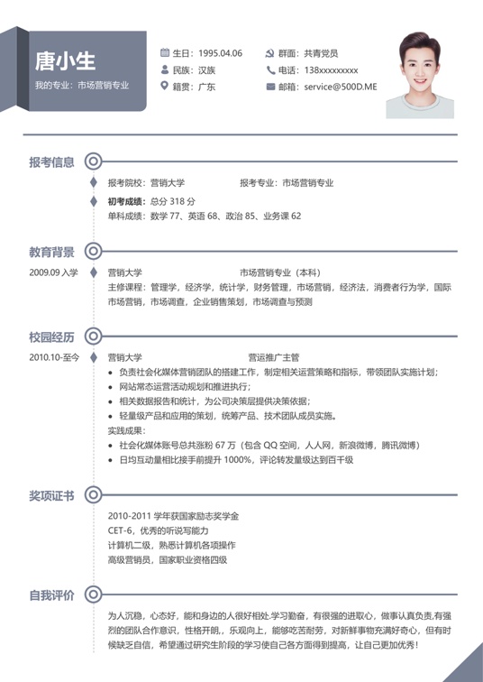 考研复试单页简历(30)复试简历word模板