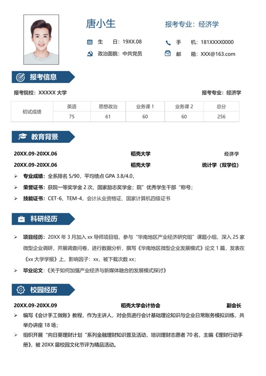 考研复试单页简历(39)复试简历word模板