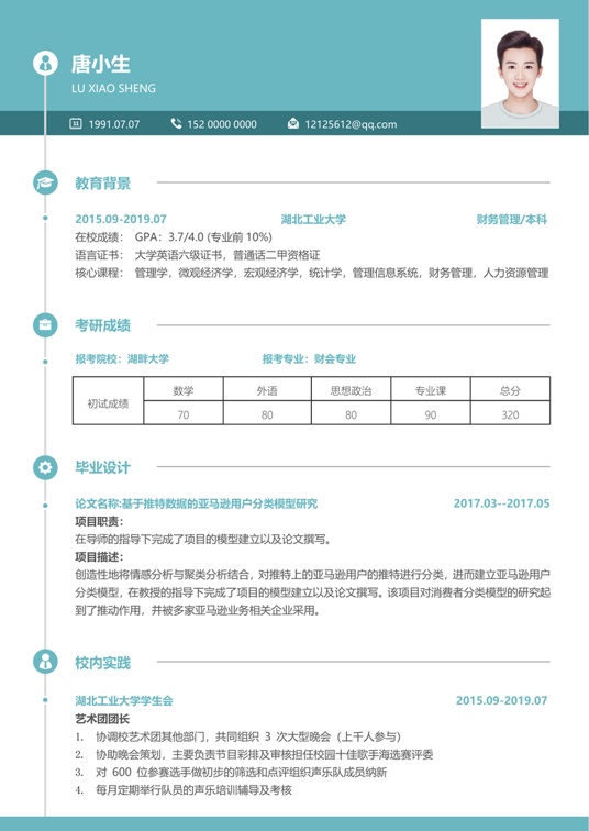 考研复试单页简历(51)复试简历word模板