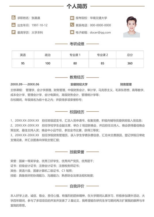 考研复试单页简历(53)复试简历word模板