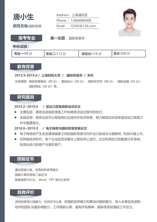 考研复试单页简历(93)复试简历word模板