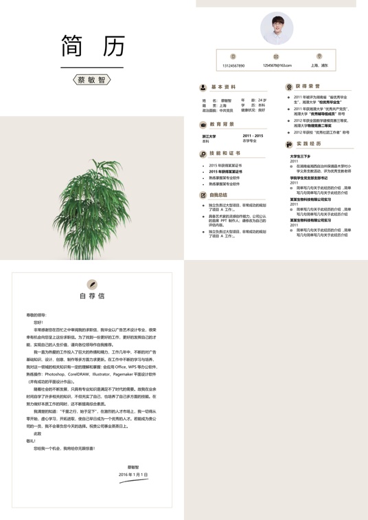 艺术气质四页简历11多页简历word模板